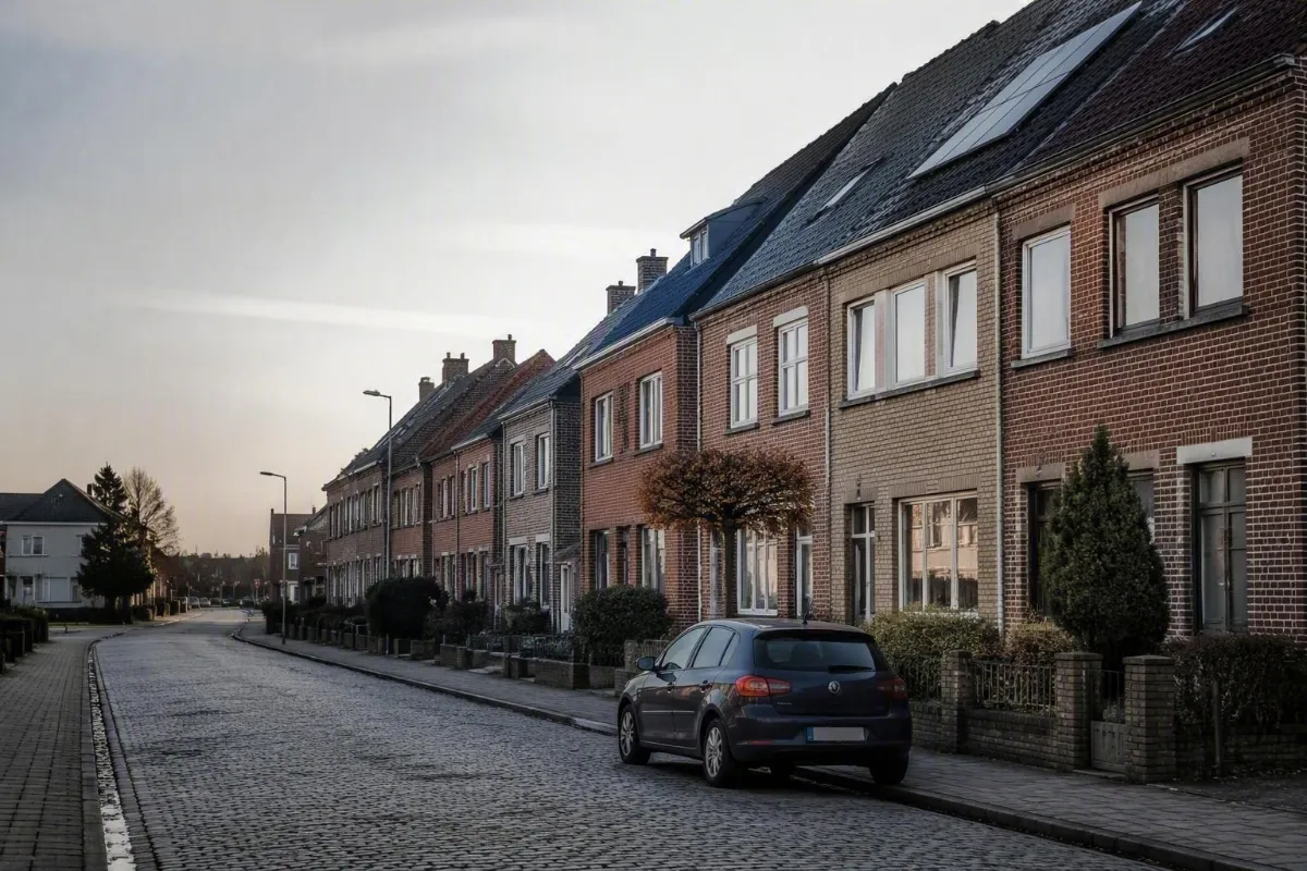 Private car parked along a Belgian street in natural light: motor liability and omnium insurance
